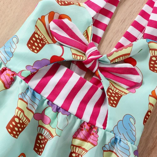 Miniatura 3 de Falda de verano para niñas pequeñas, con estampado de heladodinosaurio, sin mangas, correa sin espalda, vestido de 1 a 6 años