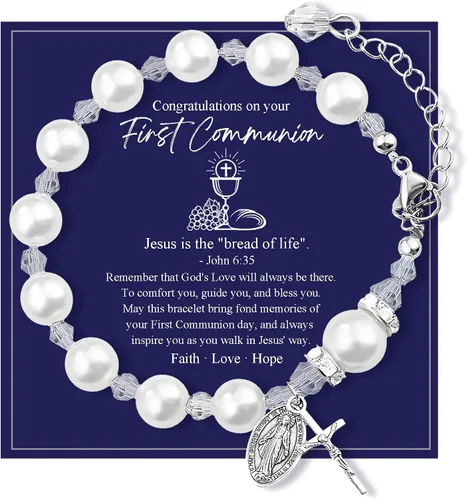 Miniatura 8 de PEALICIOUS Regalos de primera comunión para niñas y niños, bonita pulsera de cruz como regalos de la primera comunión, joyería religiosa sagrada