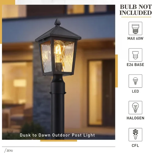 Miniatura 5 de zeyu Lámpara de poste de linterna con sensor de fotocélula, iluminación de poste al aire libre del atardecer al amanecer de 13.7 pulgadas, accesorio
