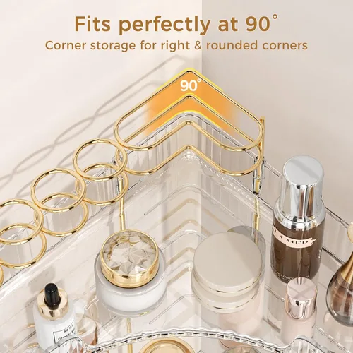 Miniatura 7 de BEFSOP Organizador de esquina para mostrador de baño, organizador de maquillaje mejorado de 2 niveles con soporte para brochas de maquillaje
