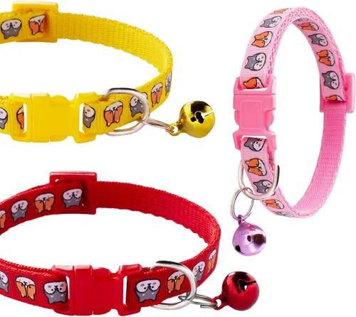 Miniatura 7 de Jecikelon 6 collares ajustables para cachorros, para perros pequeños, collar de poliéster para gatos con campana, collar básico para perros extra