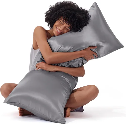 Miniatura 30 de Bedsure Funda de almohada de satén para el cabello, fundas de almohada de satén, tamaño estándar con cremallera, 20 x 26 pulgadas, paquete de 2, 01