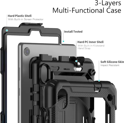 Miniatura 6 de Funda para Lenovo Tab M8 HD 8 pulgadas TB-8505F/8505X/8705F con protector de pantalla de grado militar a prueba de golpes resistente caso con Negro