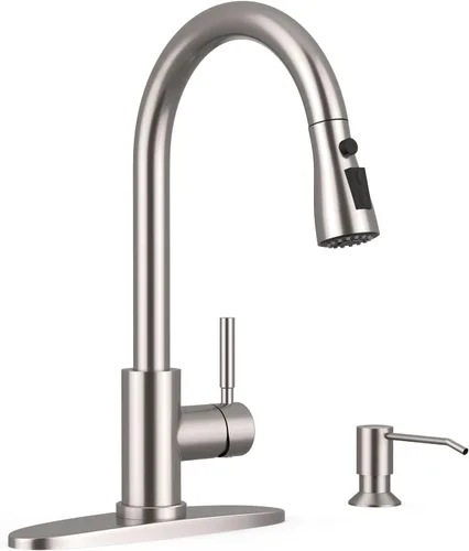 Miniatura 32 de WEWE Grifos de cocina con pulverizador desplegable, grifo de cocina de estilo granja en bronce cepillado con aceite, comercial, moderno, de arco