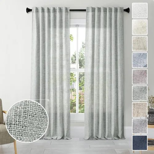 Miniatura 20 de Cortinas de lino 92 pulgadas de largo, juego de 2 paneles con bolsillo para barra, lengüeta trasera, cortinas transparentes para ventanas