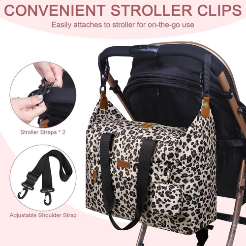 Miniatura 6 de Pritent Bolsa de pañales – Bolsas para pañales con funda para chupete, correas de hombro, clips para cochecito, bolsa grande impermeable para mamá