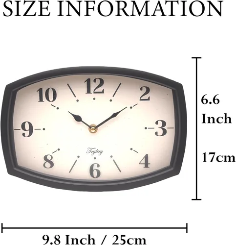 Miniatura 2 de Reloj de pared negro retro rectangular de metal, funciona con pilas, estilo antiguo de diseño para cocina, sala de estar u oficina, pequeño