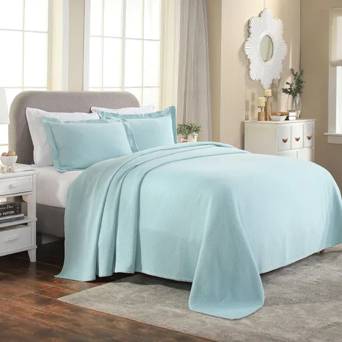 Miniatura 7 de Cubrecama doble Superior Diamond Solitaire de algodón de primera calidad Jacquard Matelassé con fundas de almohada a tono, color aguamarina Aqua