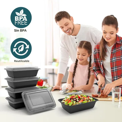 Miniatura 3 de WGCC Recipientes para preparación de comidas, paquete de 50 recipientes de almacenamiento de alimentos extragruesos con tapas, lonchera Bento