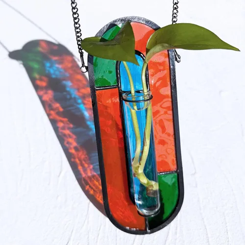Miniatura 15 de LITMIND Estación de Propagación de Plantas de Vidrio Emplomado, Maceta Terrario Hidropónico Colgante con 2 Tubos de Vidrio - Perfecto