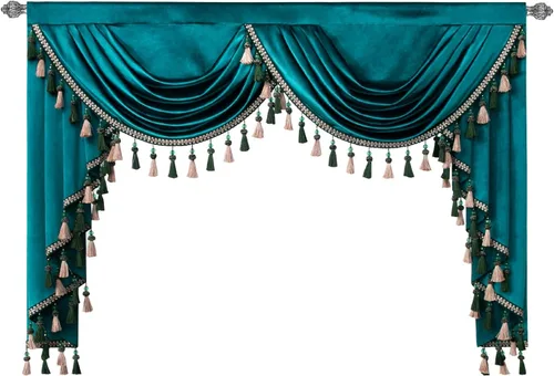 Miniatura 69 de VOGOL Cenefa de cortinas de terciopelo grueso para dormitorio, cenefas de cascada de lujo con aislamiento térmico dorado para sala de estar formal