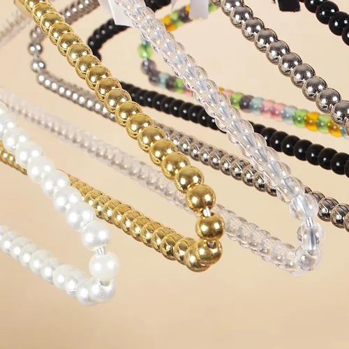Miniatura 3 de Juego de 6 perchas de perlas para colgar ropa para bodas, damas de honor, para vestidos de boda, perchas estándar de perlas (negro, 6)
