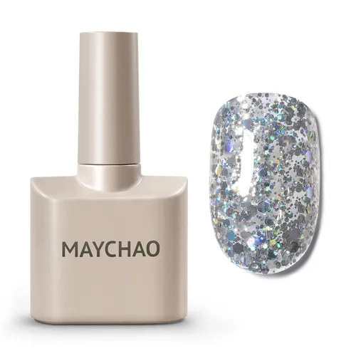 Miniatura 22 de MAYCHAO Esmalte de uñas de gel con purpurina de oro rosa de 0.5 fl oz, 1 esmalte de gel de oro rosa brillante, esmalte de uñas LED UV, arte de uñas