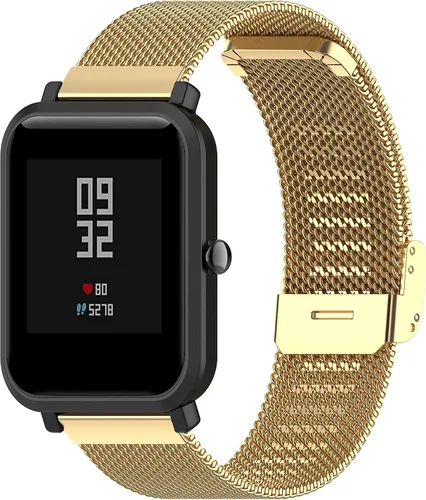 Miniatura 3 de Correa de malla de metal de acero inoxidable compatible con Letsfit IW1 Lite Correa de reloj para mujeres y hombres, correa ajustable de repuesto Oro