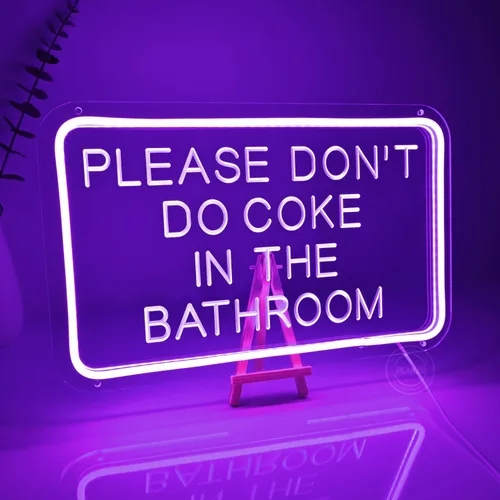 Miniatura 4 de Letrero de neón LED morado con texto en inglés «Please Don't Do Coke In The Bath» con USB para el hogar, dormitorio, baño, sala de juegos, bar