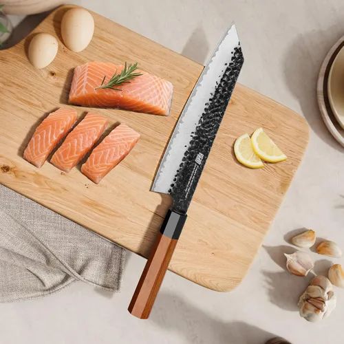 Miniatura 8 de FINDKING Cuchillo japonés Kiritsuke, cuchillo de chef Gyuto de 9 pulgadas, cuchillo de cocina con hoja de acero de alto carbono, mango octogonal