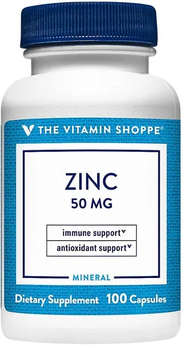 The Vitamin Shoppe Zinc 50MG - Apoyo inmunológico, salud de la piel y protección antioxidante, mineral esencial (100 cápsulas)