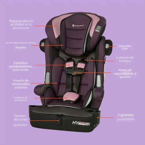 Miniatura 2 de Baby Trend Hybrid SI 3 en 1 - Asiento de coche con refuerzo de combinación con protección contra impactos laterales, Dash Orchid Orquídea Dash