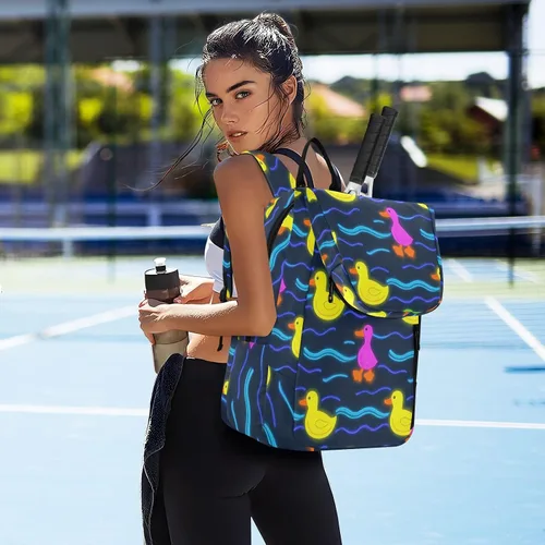 Miniatura 7 de Women Men Tennis Backpack Cute Sturdy Cute Animal Colorful Fluorescent Duckling 2 Rackets Padded Tennis Bag Gym Bag for Women, Men, Teenagers Tenis