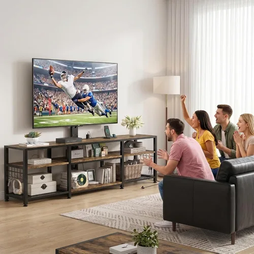 Miniatura 5 de VECELO Soporte de TV con soporte y tomas de corriente, centro de entretenimiento para televisores de 55/60/65/70/75 pulgadas, consola multimedia