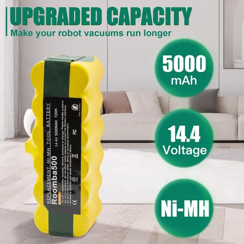 Miniatura 2 de BATTOOL Batería de 5.0Ah 14.4V Ni-MH Compatible con iRobot Roomba, Reemplazo de Batería para Series R3 500 600 700 800 900 510 530 535 540 550 552