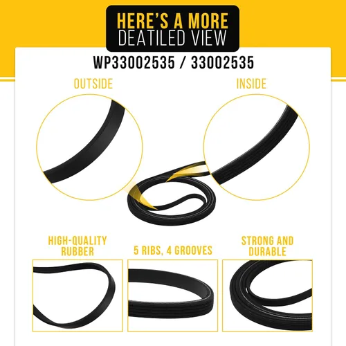 Miniatura 3 de PartsBroz 33002535 WP33002535 - Correa secadora para Whirlpool MDE5500AYW MDE3000AYW MDE7400AYW MDE7600AYW MDE9206AYW MDG5500AWW MDE2600AYW