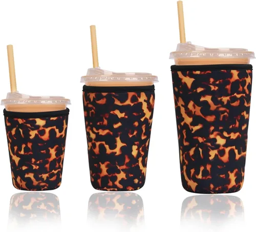 Funda aislante reutilizable para taza de café helado, paquete de 3 fundas de neopreno para bebidas frías y calientes, soporte para bebidas para café