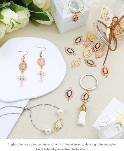Miniatura 5 de YETOOME 36 dijes de la Virgen María, 6 colores, diamantes de imitación de aleación, dijes de medalla milagrosa de Nuestra Señora, colgantes