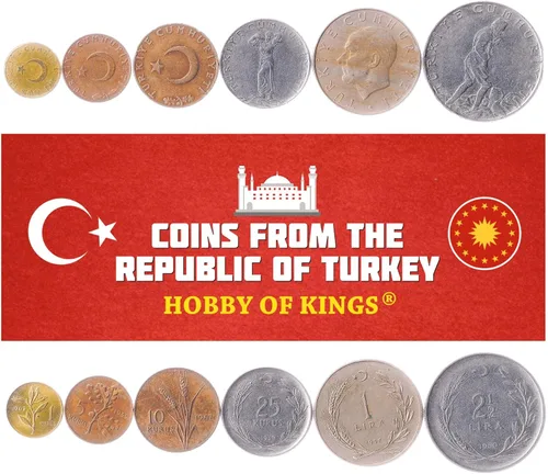 Miniatura 4 de 3 Coins de Turquía Colección de Monedas Turcas 50000 100000 250000 Lira Circulado 2001-2004 Mustafa Kemal Atatürk Media luna y estrella