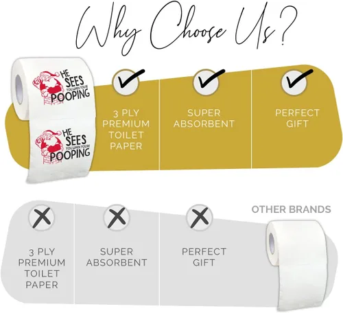 Miniatura 3 de Rollo de papel higiénico navideño con texto en inglés «He Sees You When You're Pooping», divertido papel higiénico, divertido regalo de Feliz