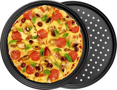 Sartén para pizza de 9.6 pulgadas con agujeros, acero al carbono perforado antiadherente para horno de cocina casero, paquete de 2