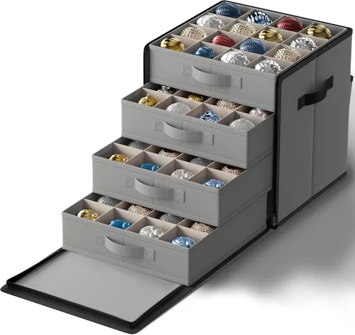 Miniatura 11 de SONGMICS Caja de almacenamiento grande para adornos de Navidad, con lateral abierto, contenedor de almacenamiento de Navidad apilable con tapa, Rojo
