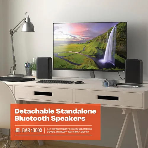 Miniatura 8 de JBL Bar 1300X: Barra de sonido de 11.1.4 canales con altavoces envolventes desmontables, MultiBeam™, Dolby Atmos® y DTS:X®, color negro