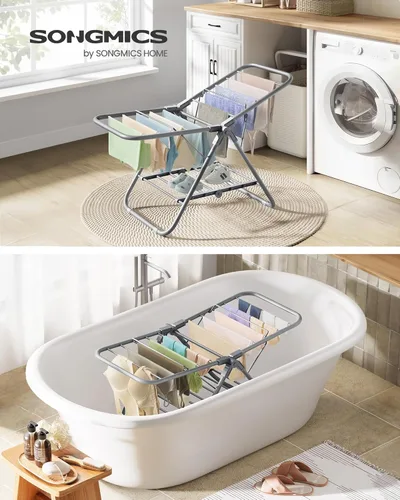 Miniatura 2 de SONGMICS Escurridor de ropa pequeño, plegable de 2 niveles, ahorro de espacio, para ropa pequeña, toallas, baño, balcón, 17.3 x 39.8 x 19.7 Blanco