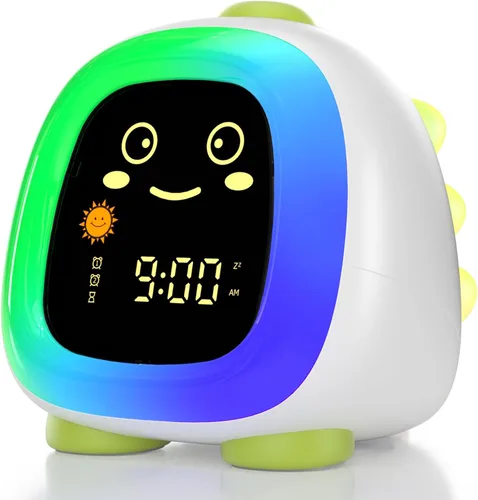 Miniatura 9 de Reloj despertador para niños, luz nocturna infantil con 3 niveles de brillo, 10 modos de color, luz nocturna, modo de repetición de alarma dual