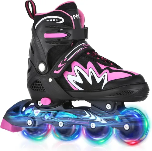 TOMSHOO Adjustable Inline Skates for Kids Outdoor Roller Skates with Full Light Up Wheels Roller Blades for Girls and Boys Birthday Gift Rosa