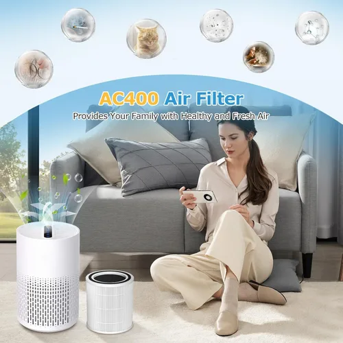 Miniatura 7 de Paquete de 2 filtros de repuesto para purificadores de aire AC400 compatibles con Purivortex AC400, filtro de repuesto AC400 para habitación grande