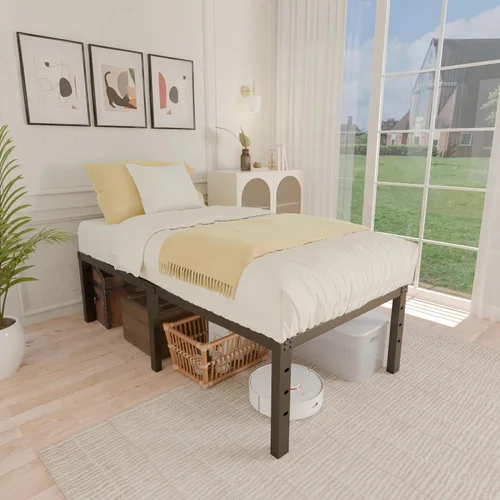 Miniatura 6 de ALDRICH Base de cama metálica de 18 pulgadas para cama individual - Plataforma básica de listones de acero negro, fácil de montar, resistente y sin