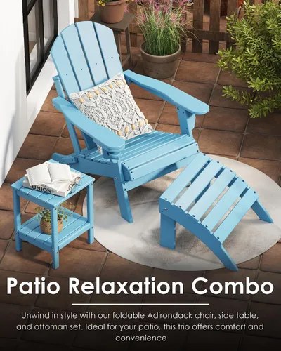 Miniatura 6 de GREENVINES Silla Plegable Adirondack Plástico HDPE Sillas para Fogata Todo Tiempo Portavasos Ártico para Terraza Patio Trasero Patio