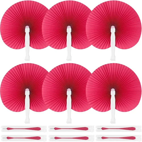 JOHOUSE 12 abanicos de mano plegables de papel, abanicos de papel rosa portátiles de mano para bodas, recuerdos de fiesta al aire libre, despedida
