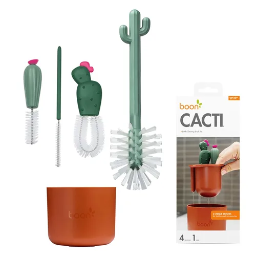 Boon - Juego de cepillos en forma de cactus para limpiar biberones, color terracota, juego de 4 piezas