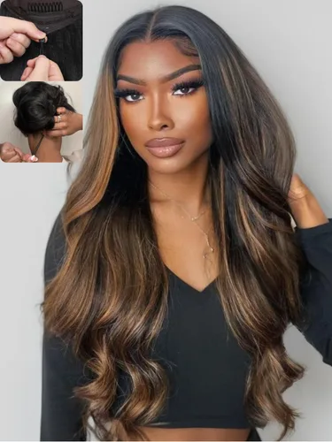 Miniatura 17 de Nadula Bye Bye Slip Peluca de Cabello Humano con Capas Emplumadas y Raya Lateral con Cordón, Densidad 200%, Sin Pegamento Pre Cortada 7X5 Loose Body