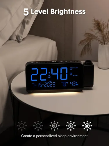 Miniatura 6 de ROCAM Reloj despertador de proyección para techo de dormitorio, reloj digital con proyector de 180° con atenuador de 5 niveles, alarma fuerte dual