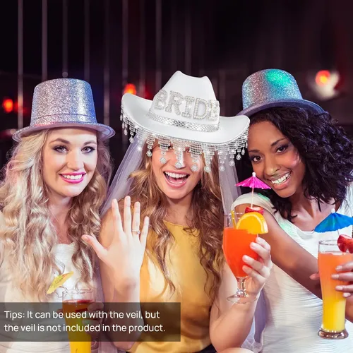 Miniatura 6 de MGupzao Sombrero de vaquero para novia, sombrero de diamantes de imitación para mujer, sombrero de vaquera para decoración de despedida de soltera