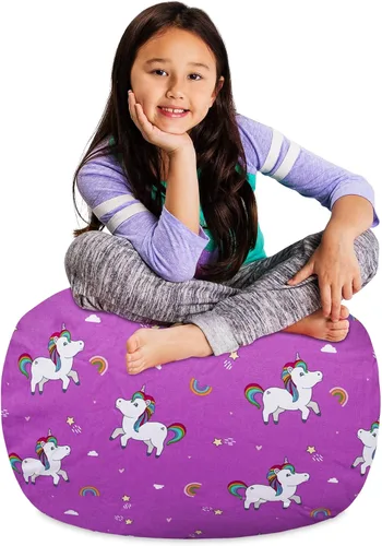Miniatura 36 de Posh Stuffable Kids Funda de Silla Puf Rellenable para Almacenamiento de Animales de Peluche - Organizador de Juguetes Infantiles, Mediano 27