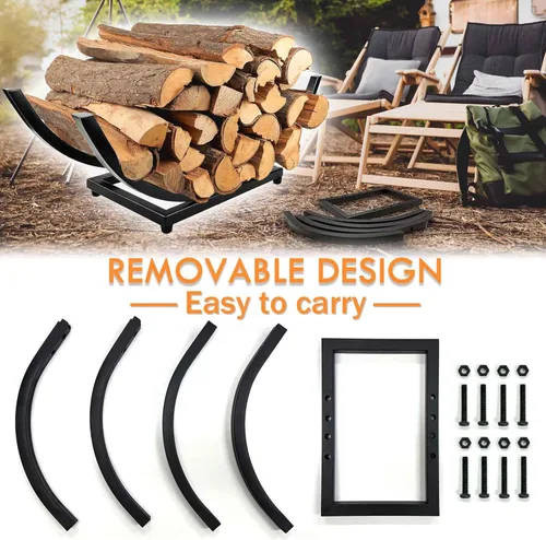 Miniatura 4 de Qiang Ni Soporte de madera para chimenea: soporte de almacenamiento de troncos curvado de leña de 22 pulgadas - Accesorios de chimenea de metal