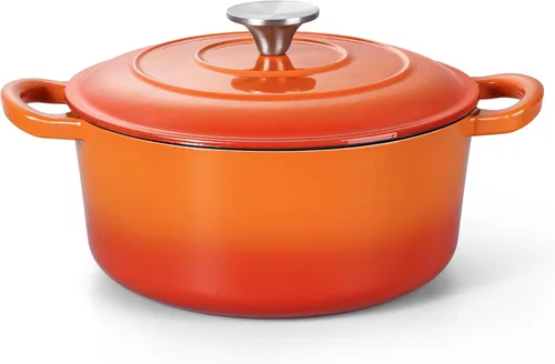 Miniatura 11 de Herogo Horno holandés de hierro fundido esmaltado con tapa, olla holandesa redonda resistente de 3 cuartos de galón con asas dobles para hornear