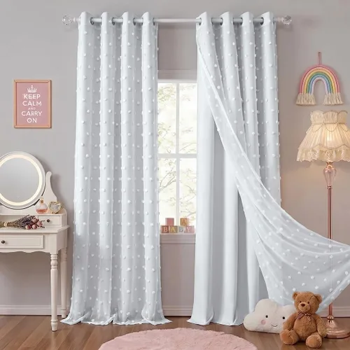 Miniatura 15 de PONY DANCE Cortinas Opacas con Superposición de Gasa, Cortinas de Doble Capa con Aislamiento Térmico Mix & Match para Oscurecer Habitaciones