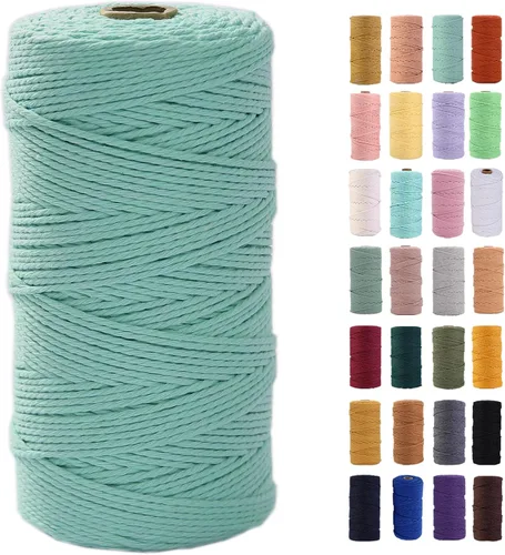 Miniatura 22 de Cordón de macramé gris rosado de 0.118 in x 109 yardas, cuerda de algodón colorido de algodón suave para colgar en la pared, colgar plantas