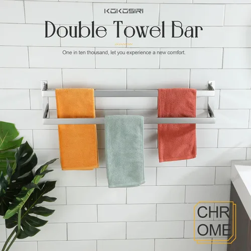 Miniatura 8 de KOKOSIRI Barras para Toallas Portadores de Toallas de Baño 32 Pulgadas Cromado Baño 2 Niveles Escalera Rieles para Toallas Montado en Pared Estantes